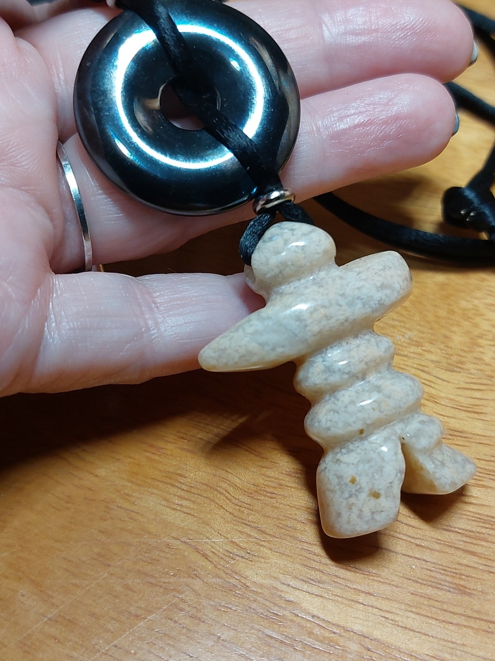 💚3/$30 Hand-Carved Stone Inukshuk Pendant Necklace with Hematite Donut